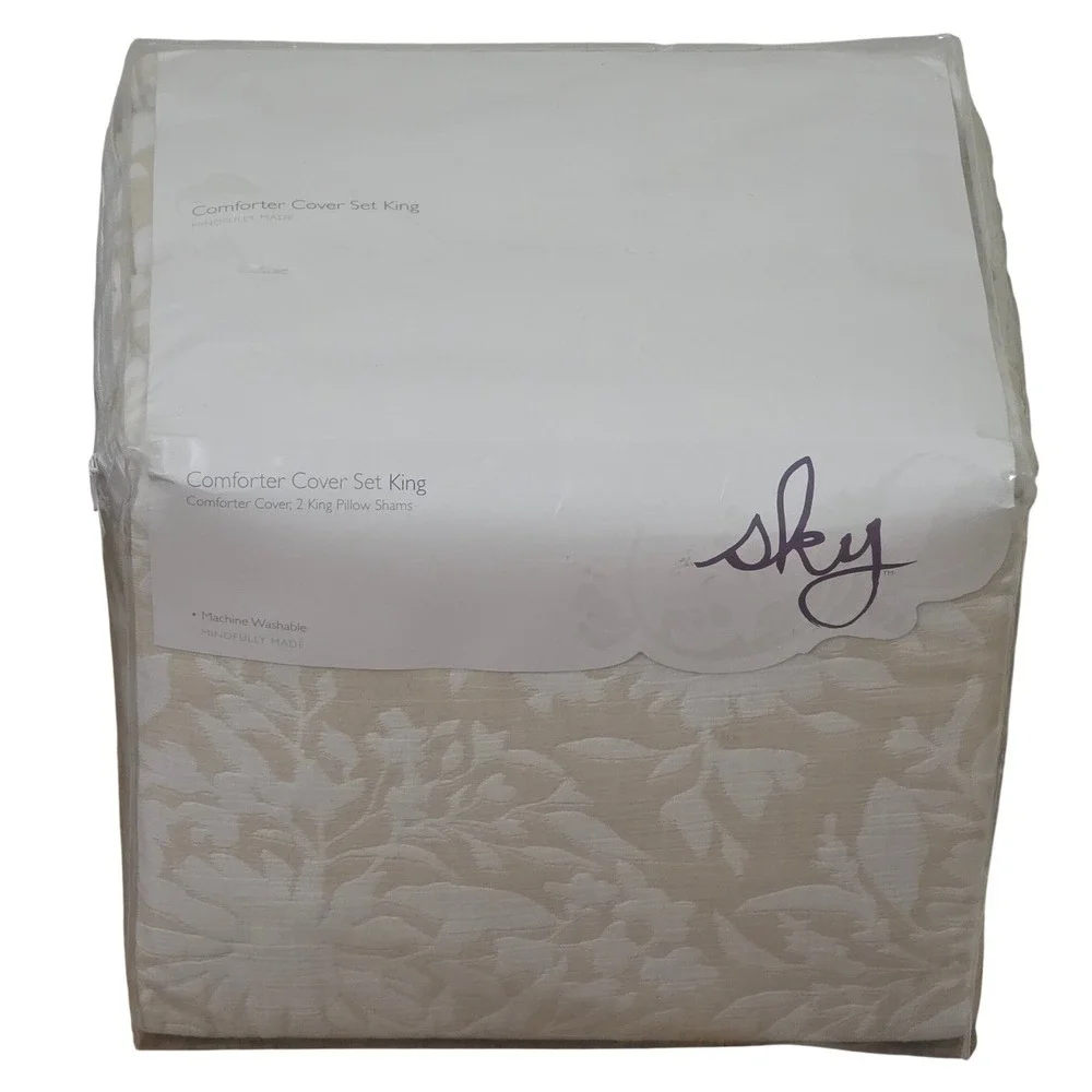 Sky Jardin Silhouette Comforter Cover Set King Ivory Floral Jacquard 3pc Cotton